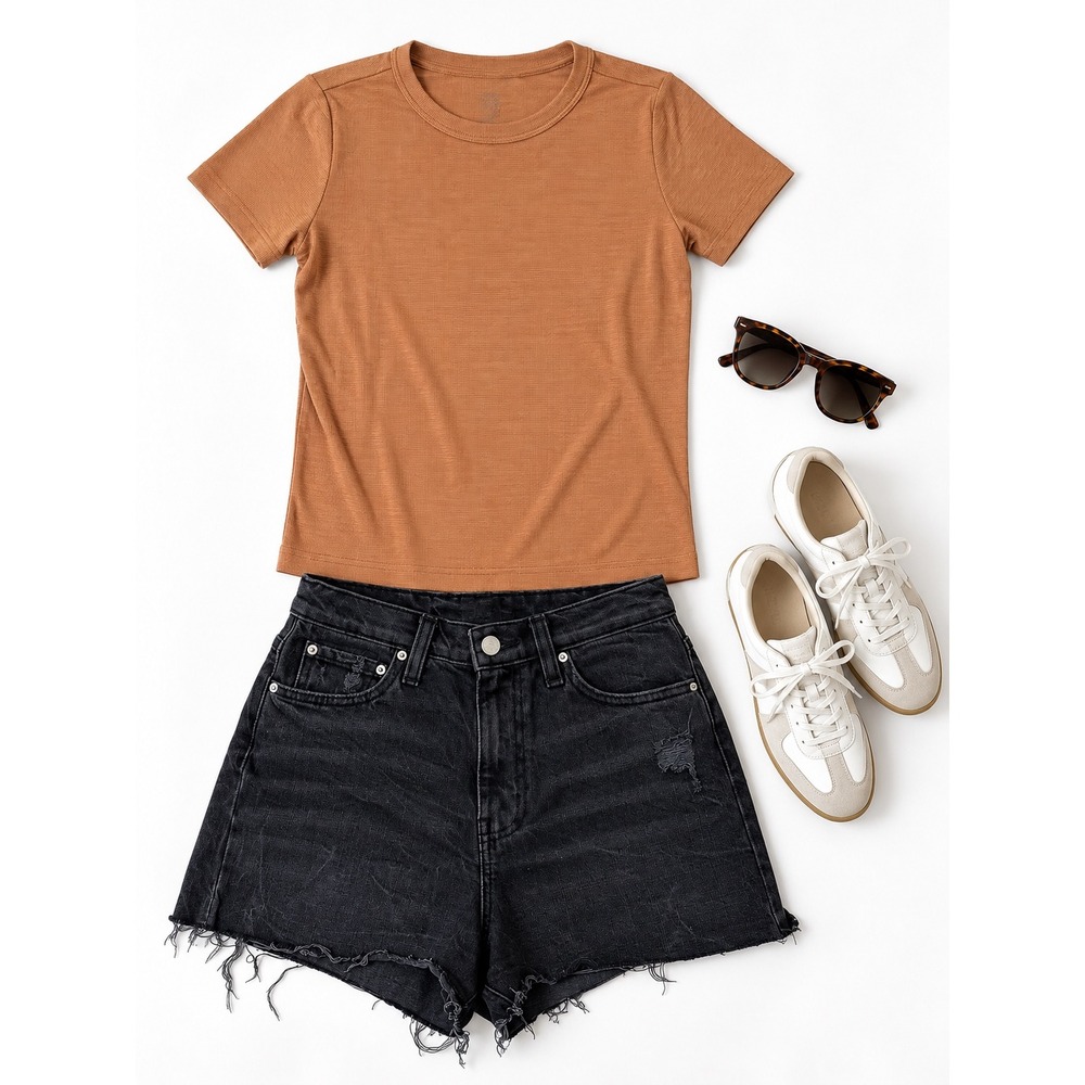 BDG High Rise Shorts 26 & Aerie Real Soft Ribbed Tee Small Brown Black bundle